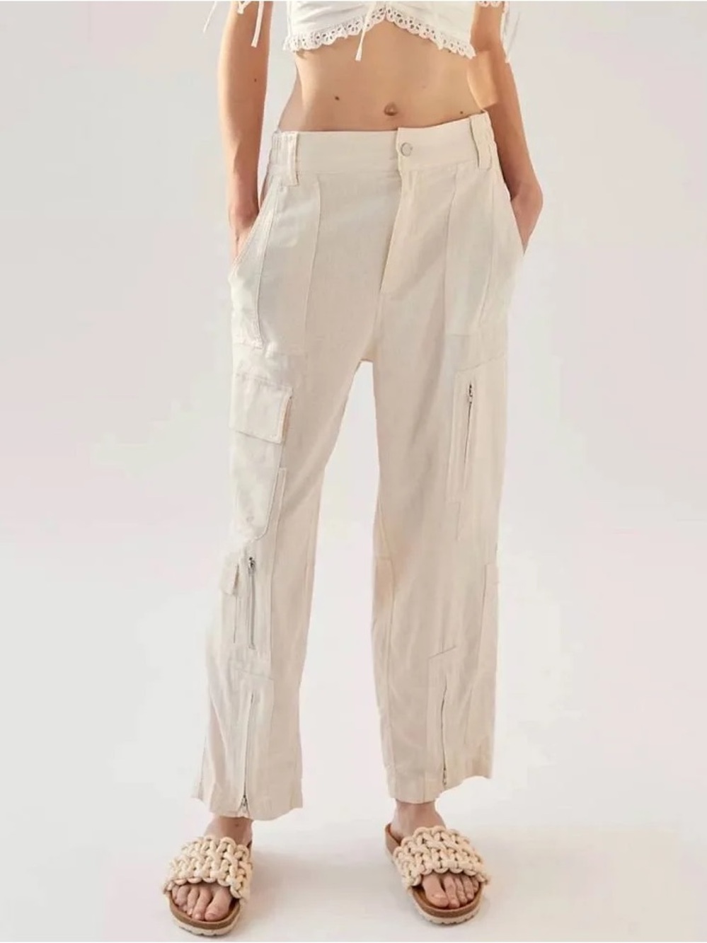 Urban Outfitters Cream Cargo Crop Pants